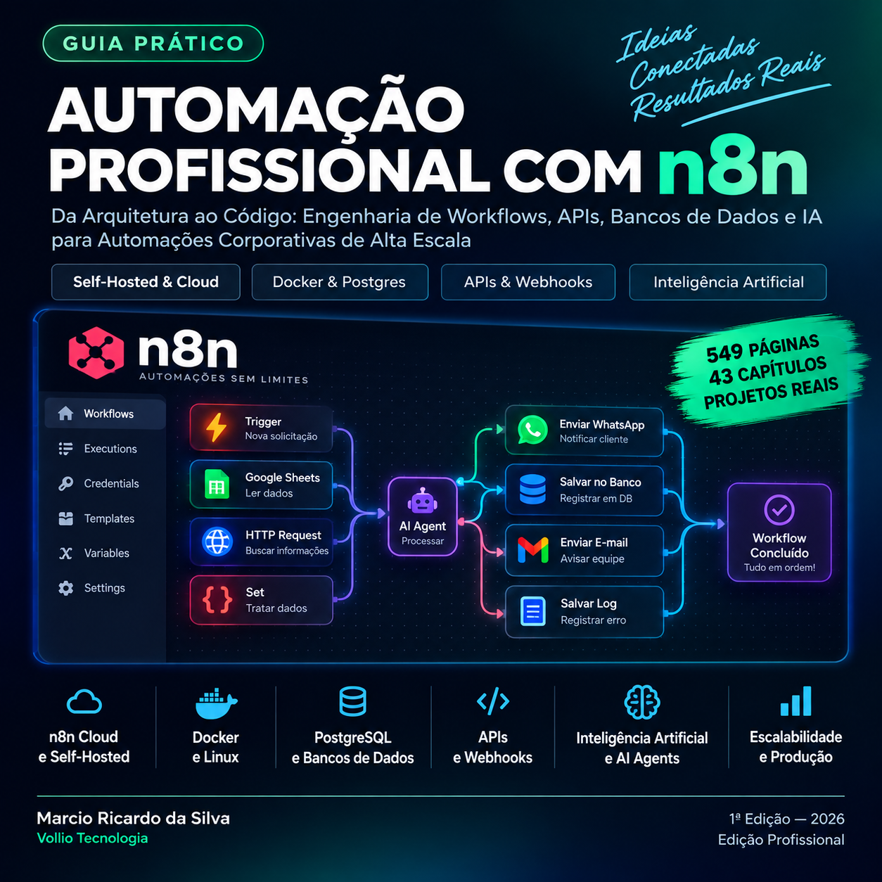 Capa do livro de n8n em português Automação Profissional com n8n — 549 páginas, 43 capítulos